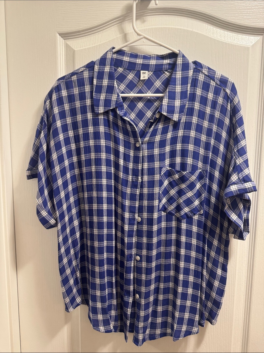 bp Blue and White Plaid Short-Sleeve Button-Down Shirt